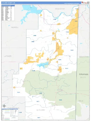Le Flore County, OK Business Reference style ZIP Code wall map