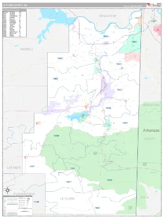 Le Flore County, OK Classic style ZIP Code wall map