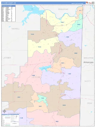 Le Flore County, OK ColorCast style ZIP Code wall map