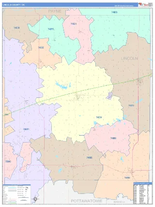 Lincoln County, OK ColorCast style ZIP Code wall map
