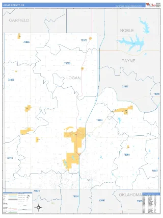 Logan County, OK Business Reference style ZIP Code wall map