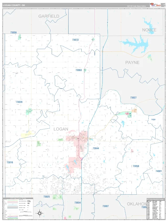 Logan County, OK ZIP Code Wall Map, Classic style