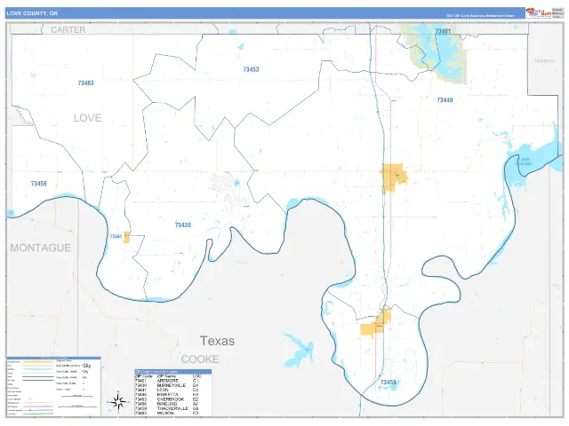 Love County, OK ZIP Code Wall Map, Business Reference style