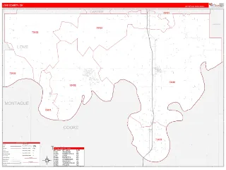 Love County, OK RedLine style ZIP Code wall map