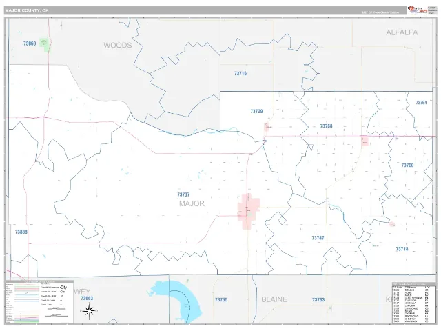 Major County, OK ZIP Code Wall Map, Classic style