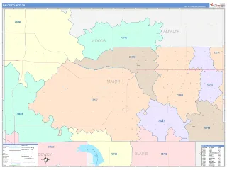 Major County, OK ColorCast style ZIP Code wall map