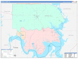 Marshall County, OK ColorCast style ZIP Code wall map