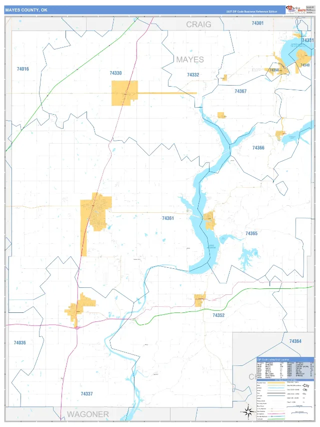 Mayes County, OK ZIP Code Wall Map, Business Reference style