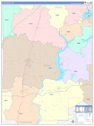 Mayes County, OK ColorCast style ZIP Code wall map