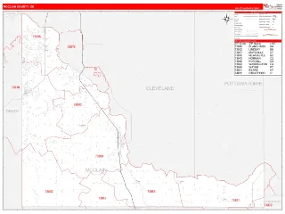 McClain County, OK RedLine style ZIP Code wall map