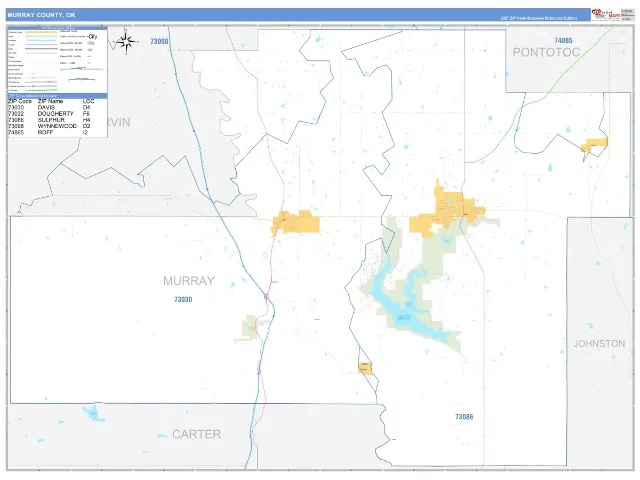 Murray County, OK ZIP Code Wall Map, Business Reference style