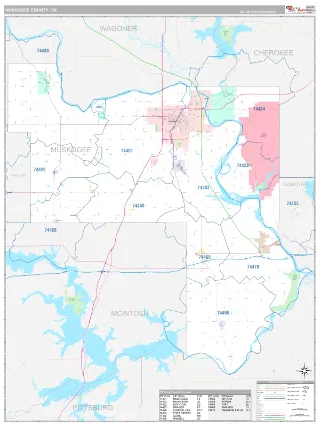 Muskogee County, OK Classic style ZIP Code wall map