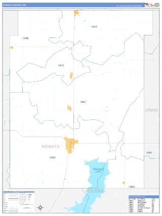 Nowata County, OK Business Reference style ZIP Code wall map