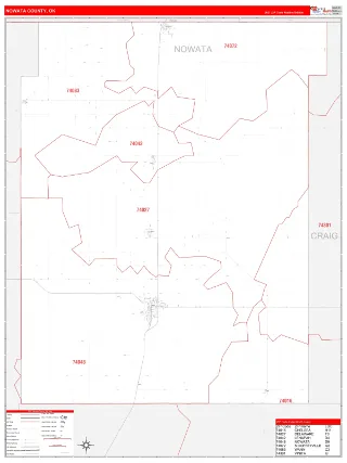 Nowata County, OK RedLine style ZIP Code wall map