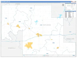 Okfuskee County, OK Business Reference style ZIP Code wall map