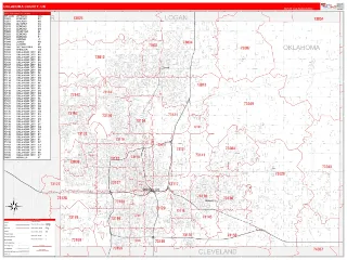 Oklahoma County, OK RedLine style ZIP Code wall map