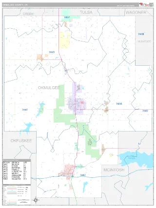 Okmulgee County, OK Classic style ZIP Code wall map