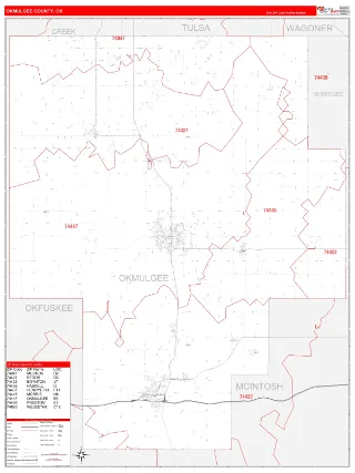 Okmulgee County, OK RedLine style ZIP Code wall map