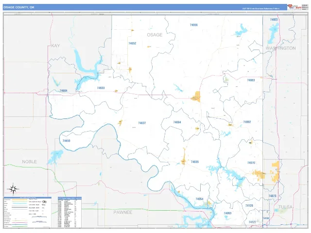 Osage County, OK ZIP Code Wall Map, Business Reference style