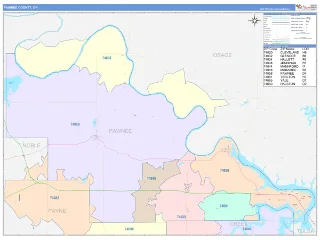 Pawnee County, OK ColorCast style ZIP Code wall map