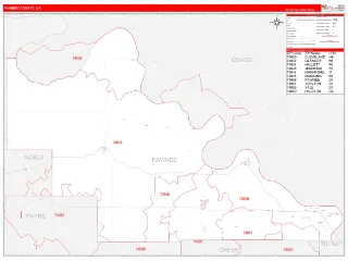 Pawnee County, OK RedLine style ZIP Code wall map