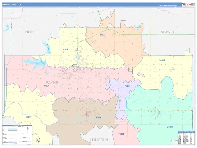 Payne County, OK ZIP Code Wall Map, ColorCast style