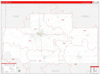 Payne County, OK RedLine style ZIP Code wall map