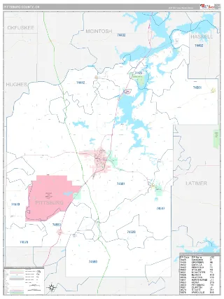 Pittsburg County, OK Classic style ZIP Code wall map