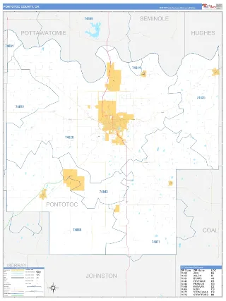 Pontotoc County, OK Business Reference style ZIP Code wall map