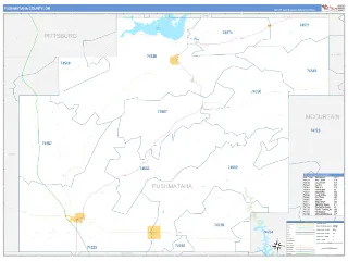 Pushmataha County, OK Business Reference style ZIP Code wall map