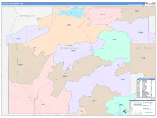 Pushmataha County, OK ColorCast style ZIP Code wall map