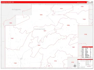 Pushmataha County, OK RedLine style ZIP Code wall map
