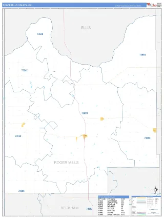 Roger Mills County, OK Business Reference style ZIP Code wall map