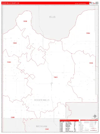 Roger Mills County, OK RedLine style ZIP Code wall map