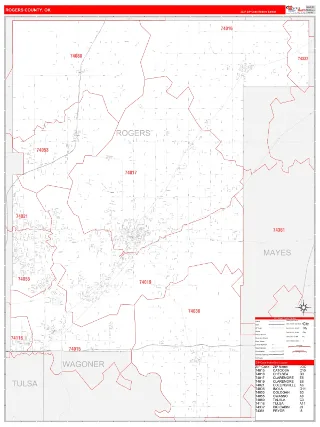 Rogers County, OK RedLine style ZIP Code wall map