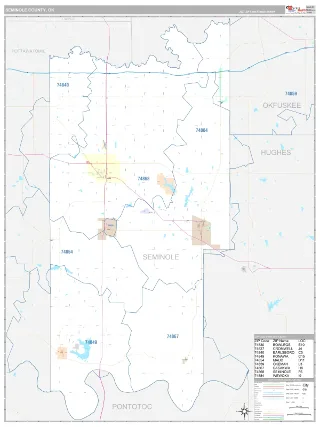 Seminole County, OK Classic style ZIP Code wall map