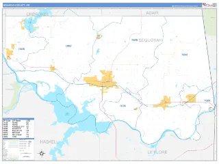 Sequoyah County, OK Business Reference style ZIP Code wall map