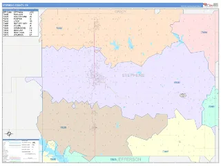 Stephens County, OK ColorCast style ZIP Code wall map