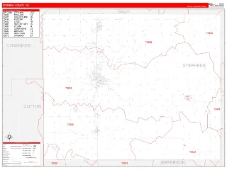 Stephens County, OK RedLine style ZIP Code wall map