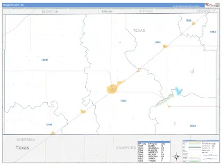 Texas County, OK Business Reference style ZIP Code wall map