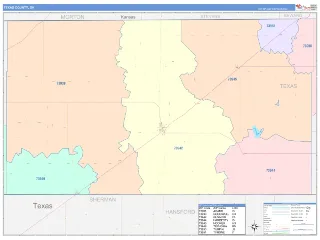 Texas County, OK ColorCast style ZIP Code wall map