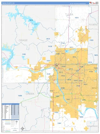 Tulsa County, OK Business Reference style ZIP Code wall map