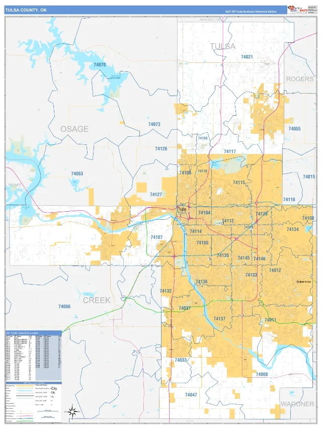 Tulsa County, OK ZIP Code Wall Map, Business Reference style