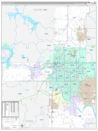Tulsa County, OK Classic style ZIP Code wall map