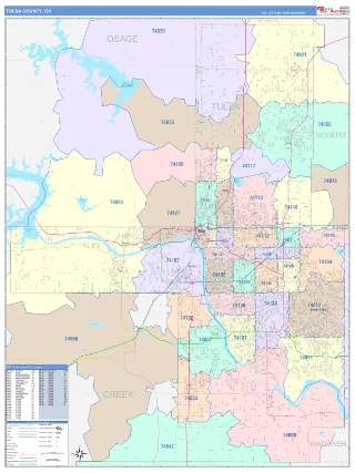 Tulsa County, OK ColorCast style ZIP Code wall map
