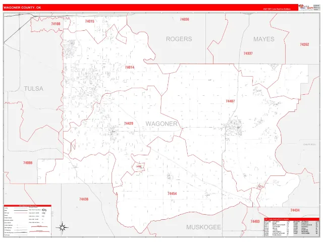 Wagoner County, OK ZIP Code Wall Map, RedLine style