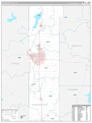 Washington County, OK Classic style ZIP Code wall map