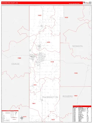 Washington County, OK RedLine style ZIP Code wall map