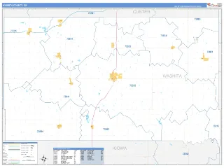 Washita County, OK Business Reference style ZIP Code wall map
