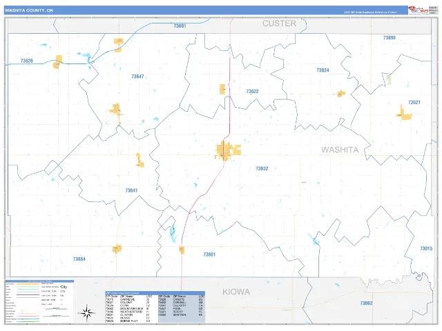 Washita County, OK ZIP Code Wall Map, Business Reference style